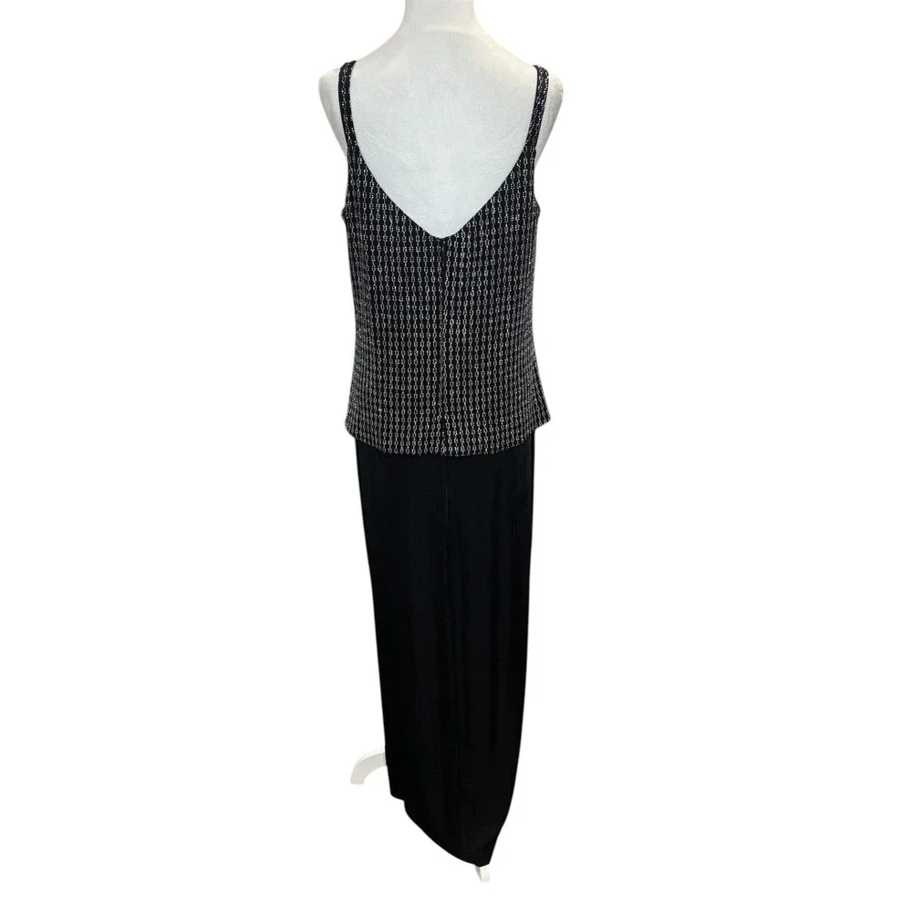 Alex Evenings Beaded‎ Formal Gown Size 12 Black Silver Spaghetti Strap Maxi